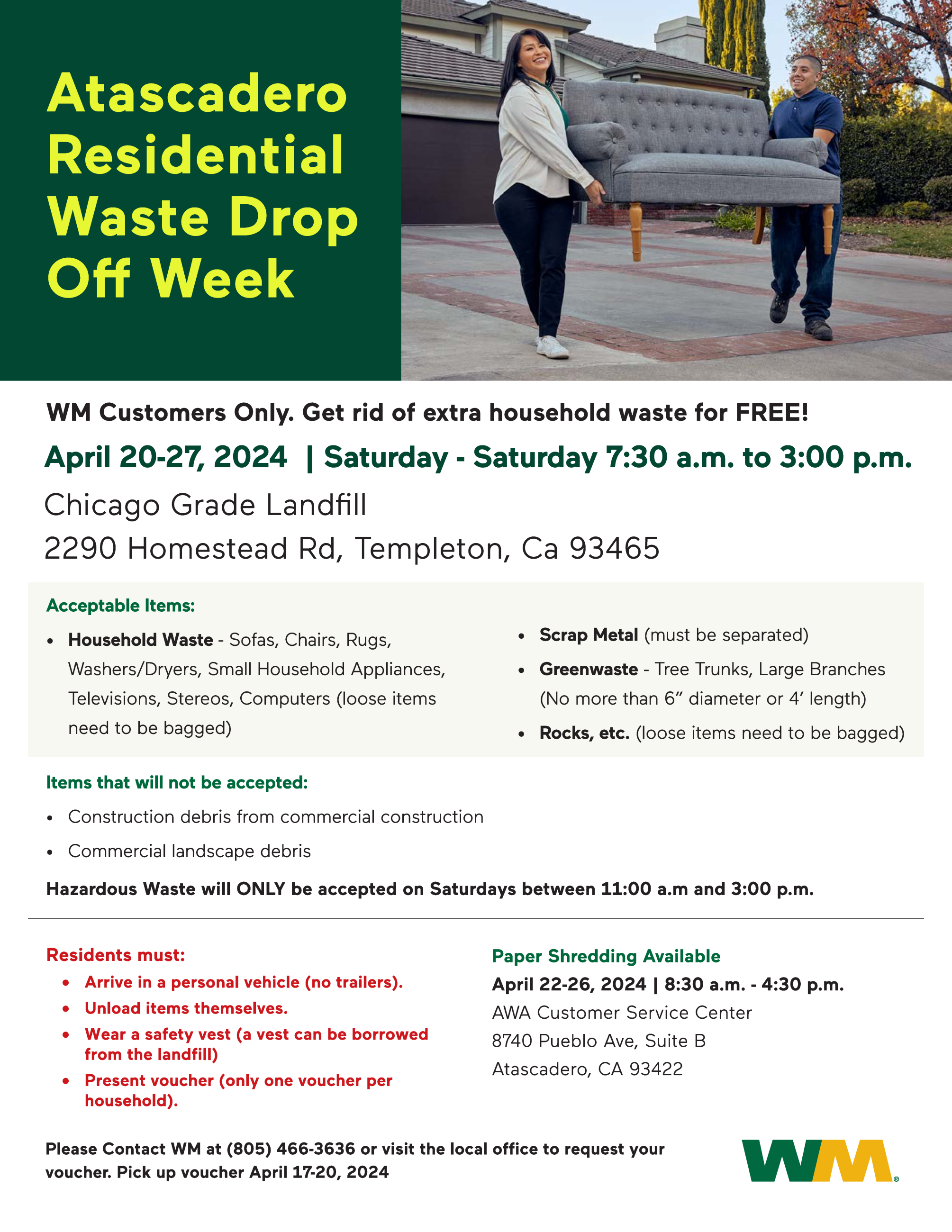 Flyer for Atascadero Residential Waste Drop Off Week Event