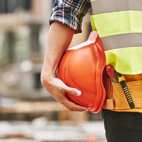 Construction worker with safety gear