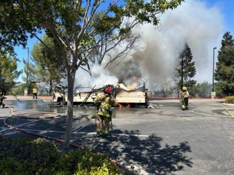 Image of RV fire mostly extinguished