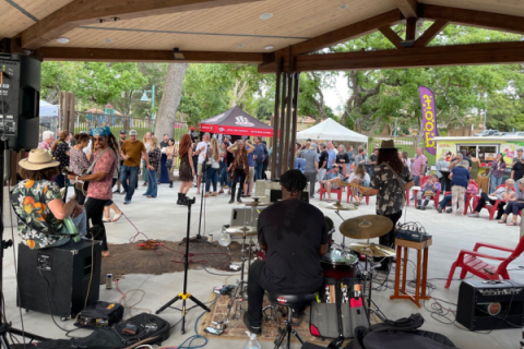 Image of band playing at the Zoo Garden Event Center as part of Atascadero's Brew at the Zoo event.