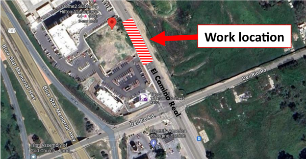 Map showing location of upcoming work on Del Rio Rd.