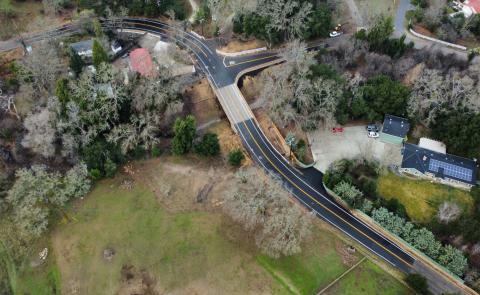 Drone view from above of completed Santa Lucia Bridge